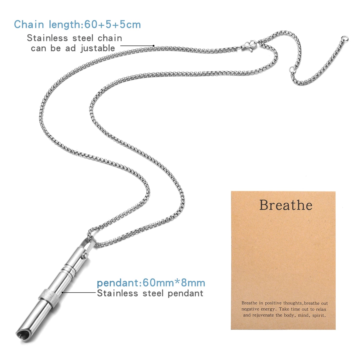 Mindfulness Breathing Necklace Stress Relief Pendant Stainless Steel Anxiety Breathe Necklace for Women Men