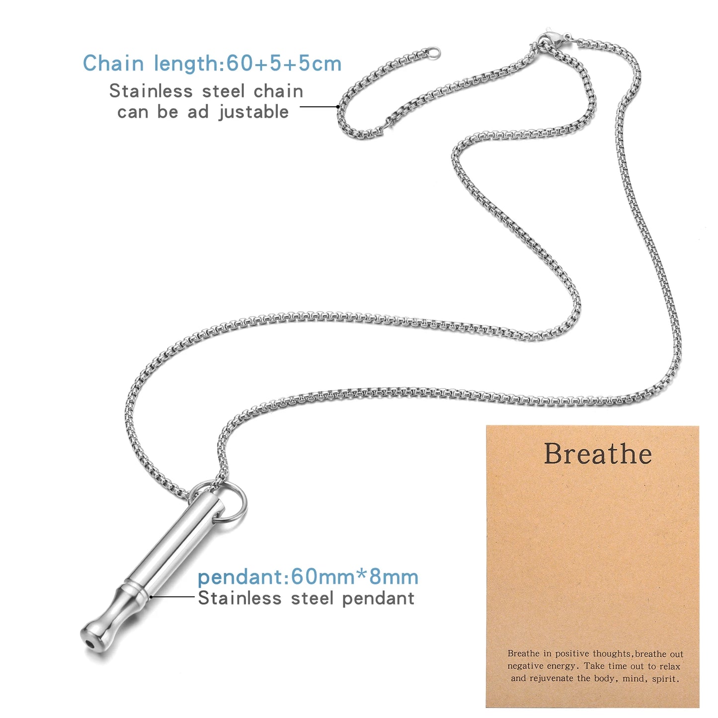 Mindfulness Breathing Necklace Stress Relief Pendant Stainless Steel Anxiety Breathe Necklace for Women Men