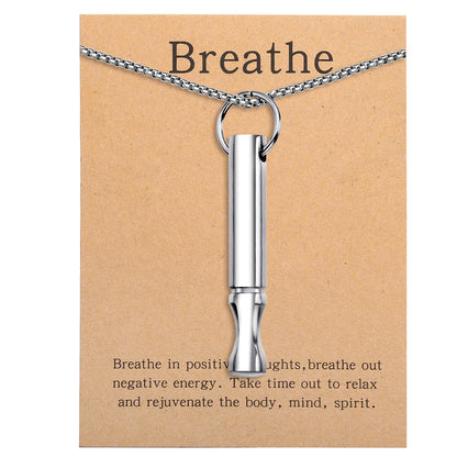 Mindfulness Breathing Necklace Stress Relief Pendant Stainless Steel Anxiety Breathe Necklace for Women Men