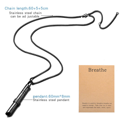 Mindfulness Breathing Necklace Stress Relief Pendant Stainless Steel Anxiety Breathe Necklace for Women Men