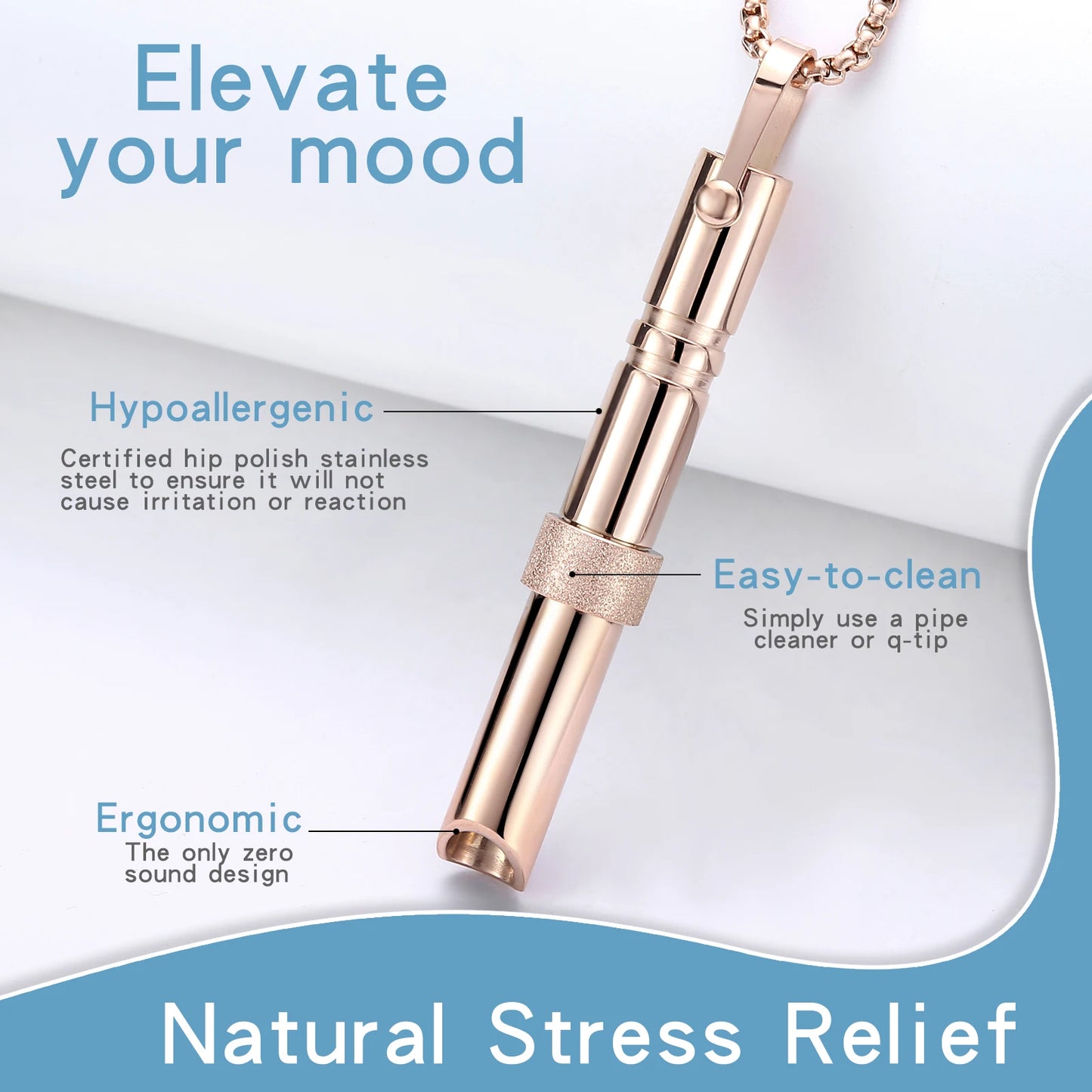 Mindfulness Breathing Necklace Stress Relief Pendant Stainless Steel Anxiety Breathe Necklace for Women Men