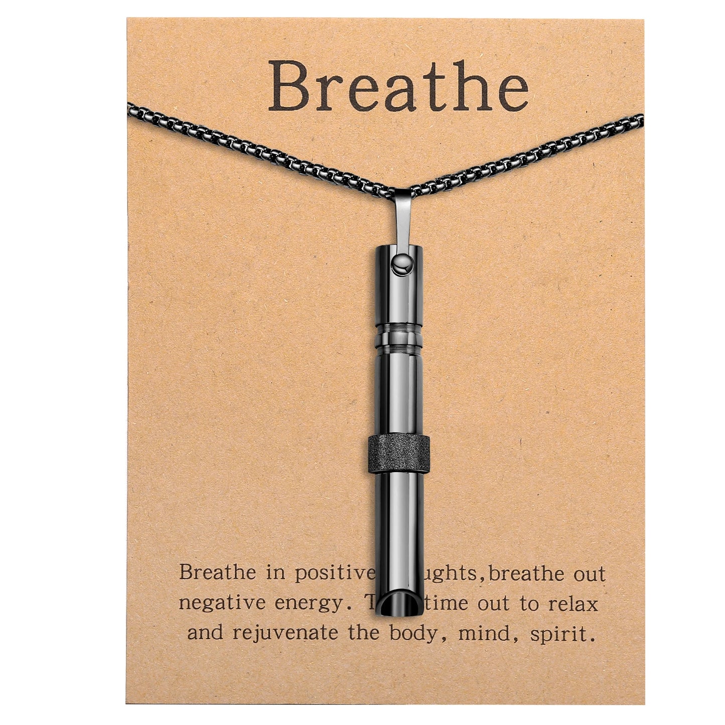 Mindfulness Breathing Necklace Stress Relief Pendant Stainless Steel Anxiety Breathe Necklace for Women Men