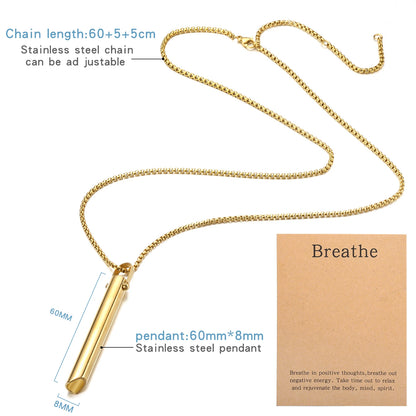 Mindfulness Breathing Necklace Stress Relief Pendant Stainless Steel Anxiety Breathe Necklace for Women Men