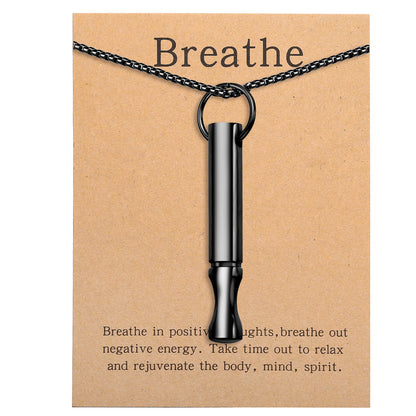 Mindfulness Breathing Necklace Stress Relief Pendant Stainless Steel Anxiety Breathe Necklace for Women Men