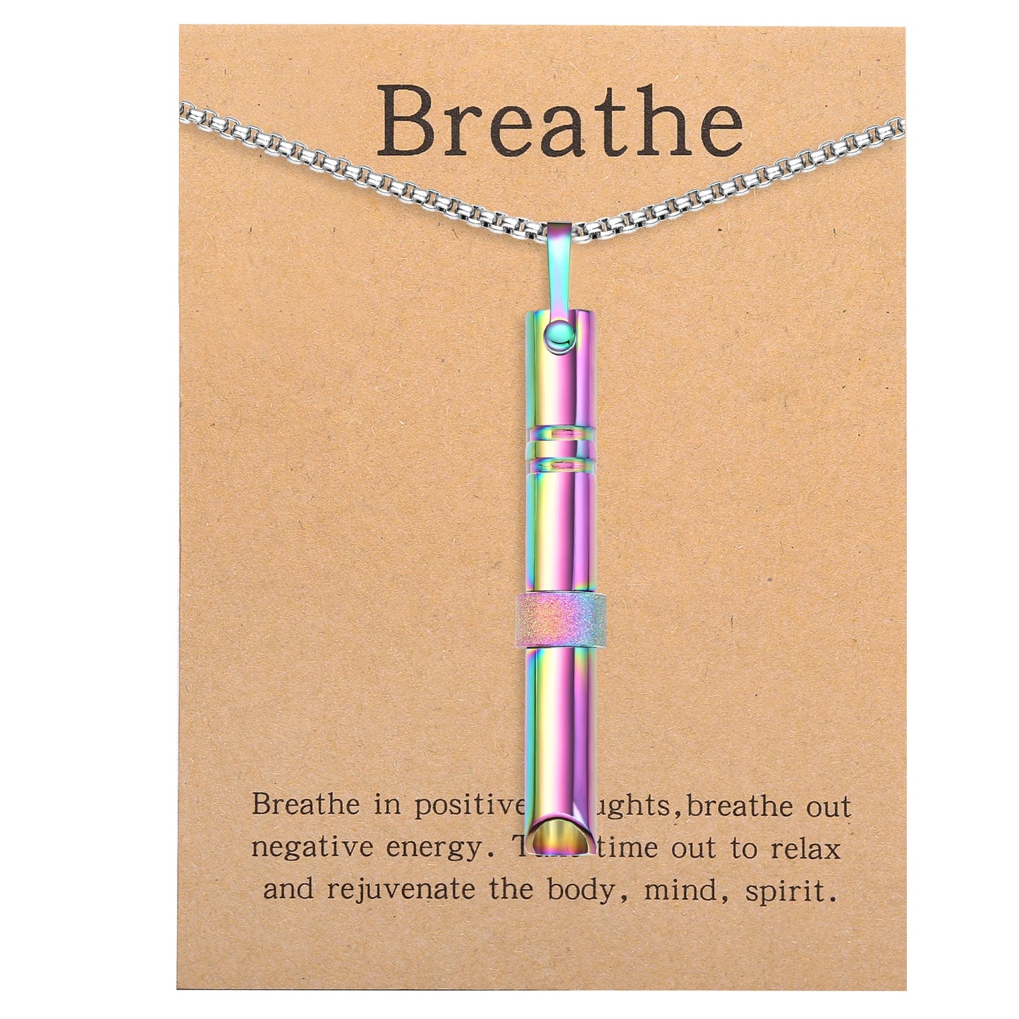 Mindfulness Breathing Necklace Stress Relief Pendant Stainless Steel Anxiety Breathe Necklace for Women Men