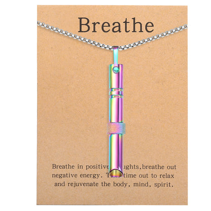 Mindfulness Breathing Necklace Stress Relief Pendant Stainless Steel Anxiety Breathe Necklace for Women Men