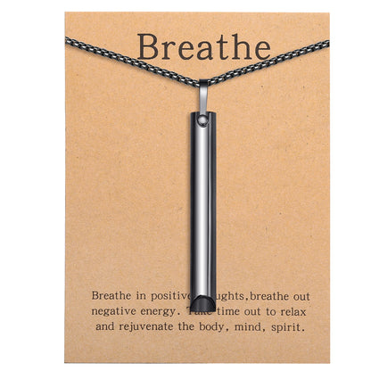 Mindfulness Breathing Necklace Stress Relief Pendant Stainless Steel Anxiety Breathe Necklace for Women Men