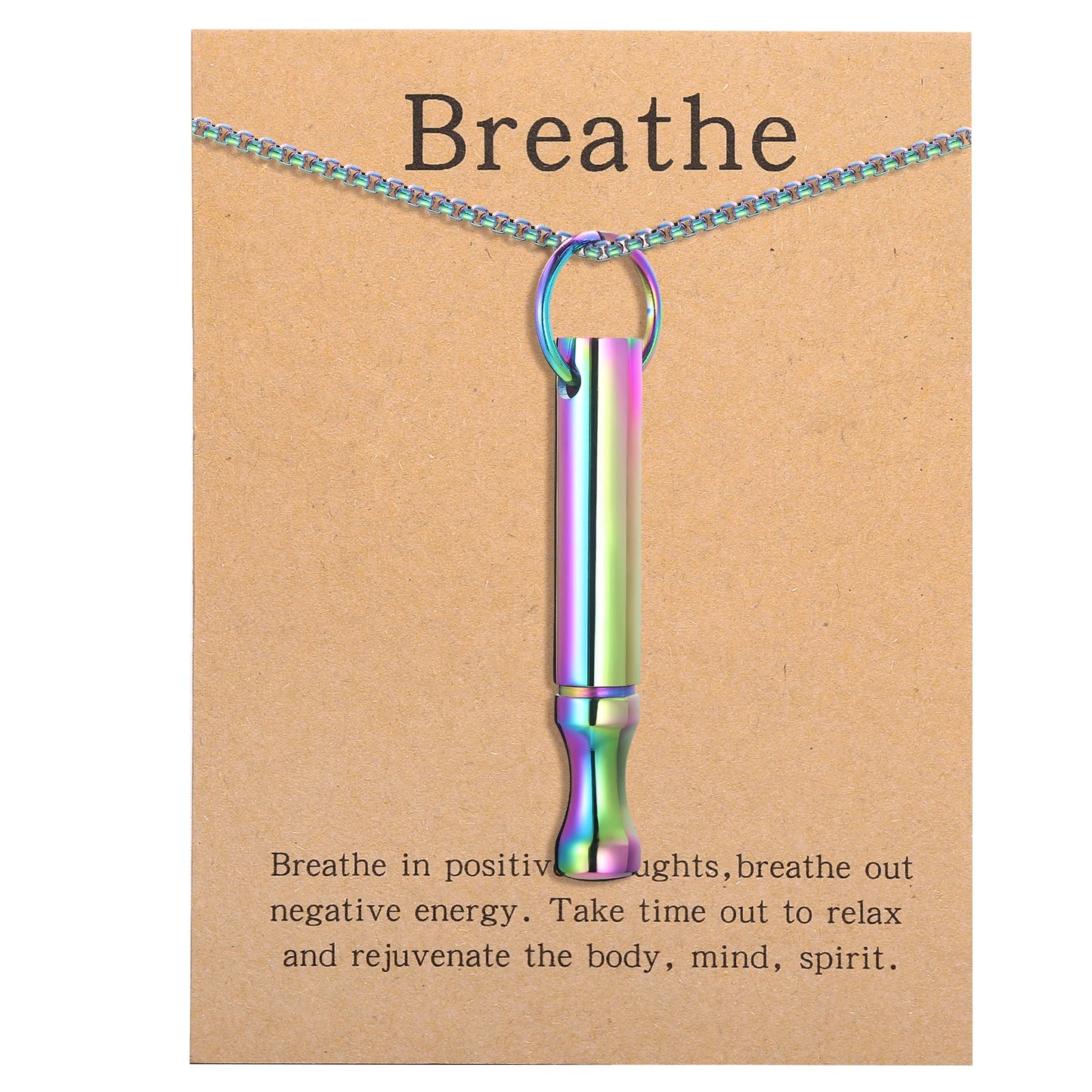 Mindfulness Breathing Necklace Stress Relief Pendant Stainless Steel Anxiety Breathe Necklace for Women Men