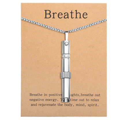 Mindfulness Breathing Necklace Stress Relief Pendant Stainless Steel Anxiety Breathe Necklace for Women Men